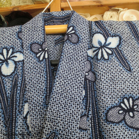 Fake Arimatsu Shibori Yukata, Baumwolle, Iris