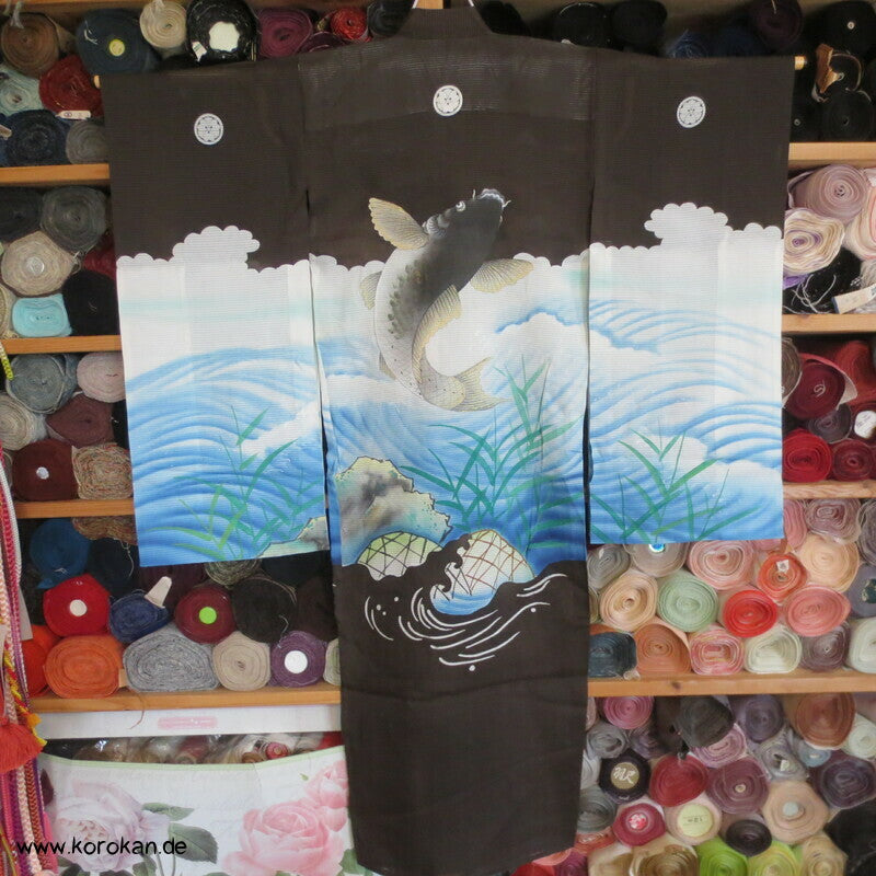 antiker Sommer Tauf Kimono für kleine Jungen, springender Koi