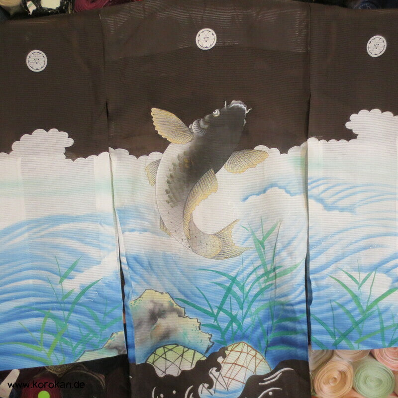 antiker Sommer Tauf Kimono für kleine Jungen, springender Koi
