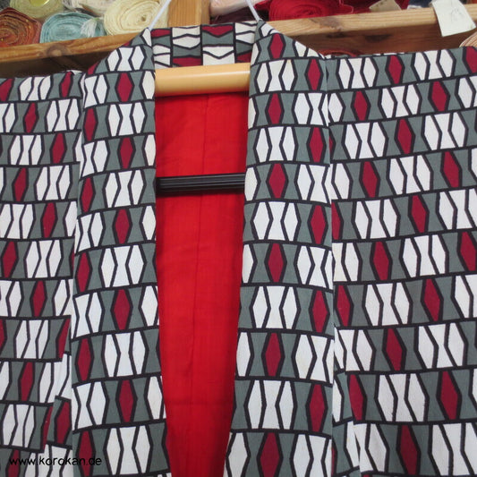 geometrischer antiker Seidencrepe Komon Kimono, rotes Futter