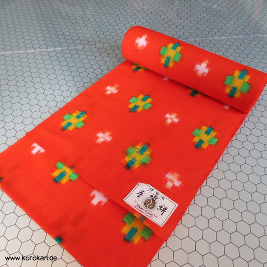 oranges Kasuri bunte Kreuze riesige Rolle Wollstoff für Haori - Kimono Set Tanmono