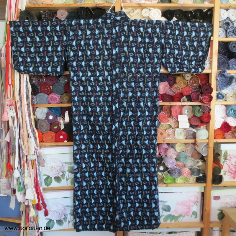 Kreise und Stäbe Kurume Kasuri Baumwolle Hitoe Kimono Arbeitsmantel