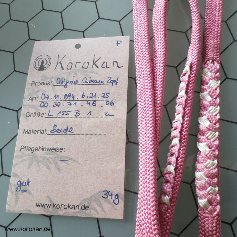 rosa weißer Obijime, Seide mit Chirimen Crepe Zopf