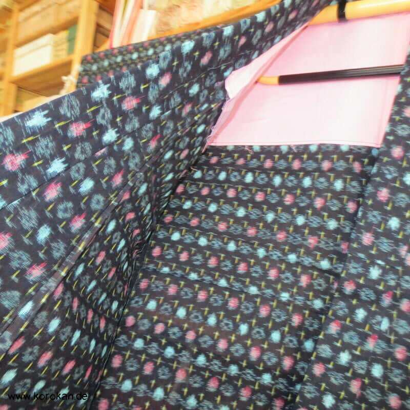 Kreise und Stäbe Kurume Kasuri Baumwolle Hitoe Kimono Boro Arbeitsmantel
