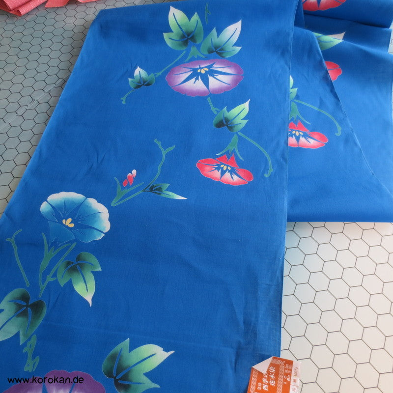 Ackerwinden bunt auf blau Yukata Stoff