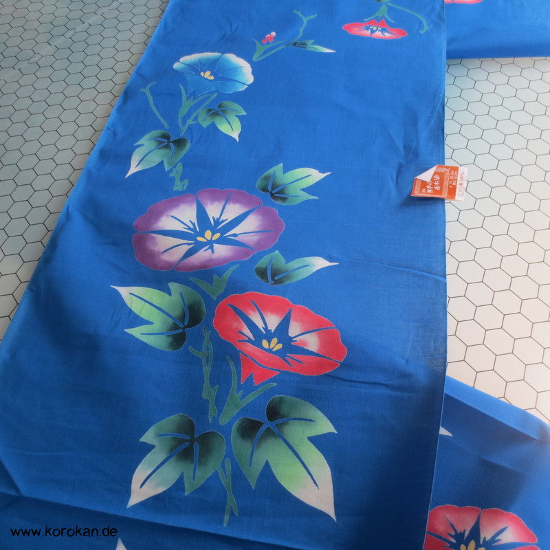 Ackerwinden bunt auf blau Yukata Stoff