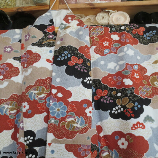 Wolkenenten Chirimen Crepe Seide, Komon Kimono, sehr groß