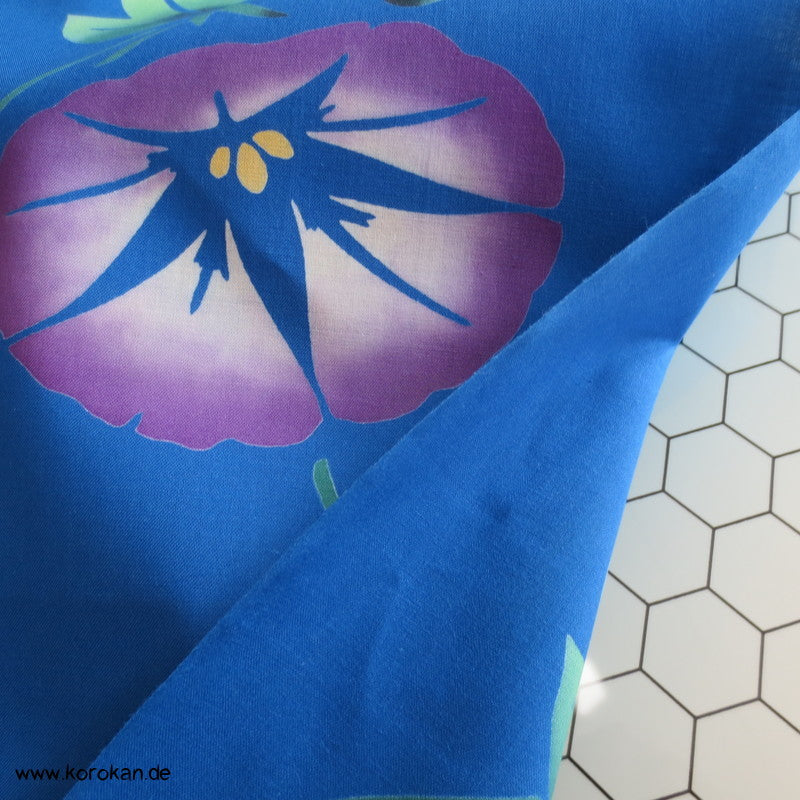 Ackerwinden bunt auf blau Yukata Stoff