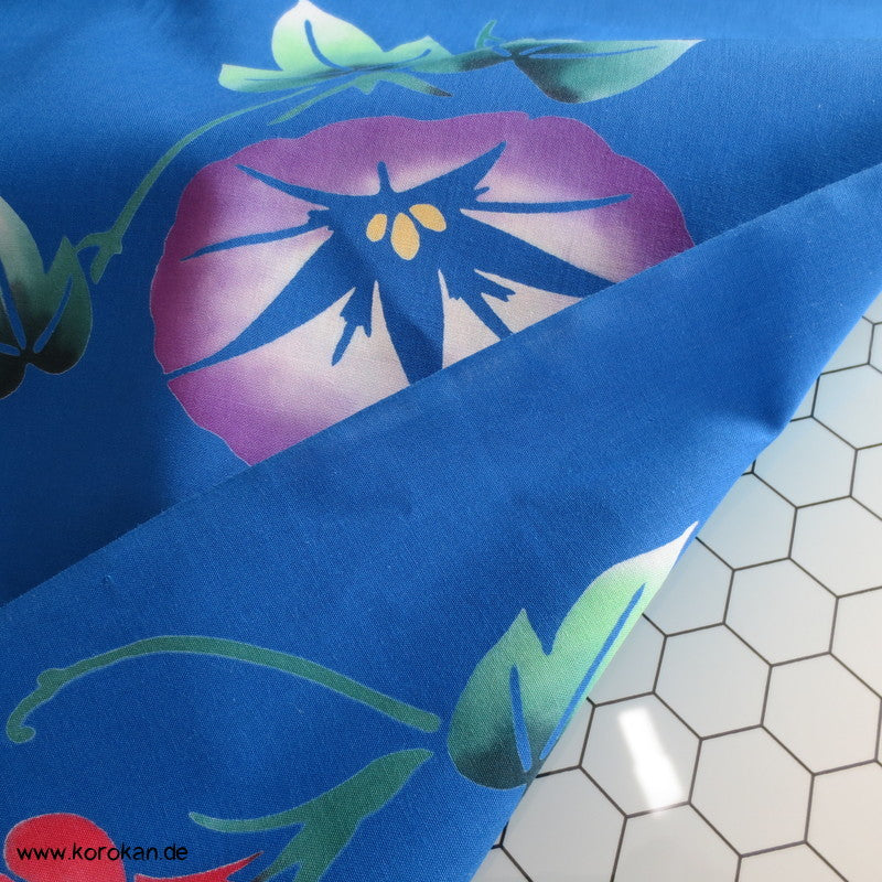 Ackerwinden bunt auf blau Yukata Stoff