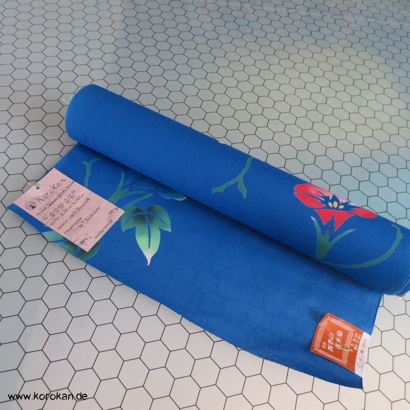 Ackerwinden bunt auf blau Yukata Stoff