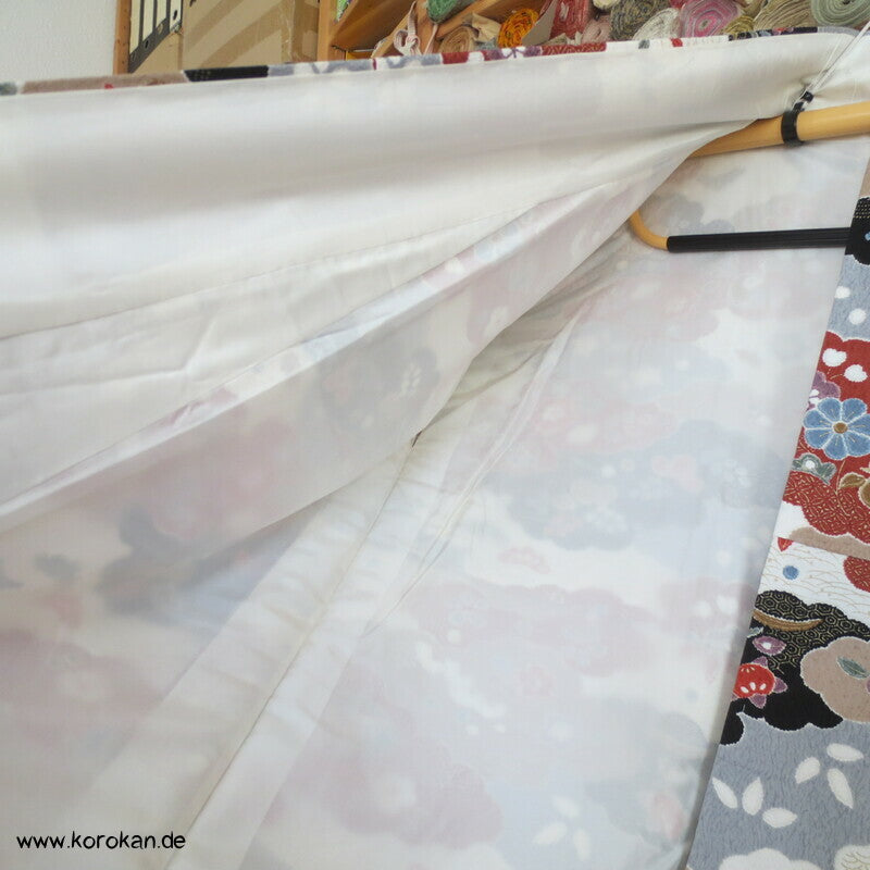 Wolkenenten Chirimen Crepe Seide, Komon Kimono, sehr groß