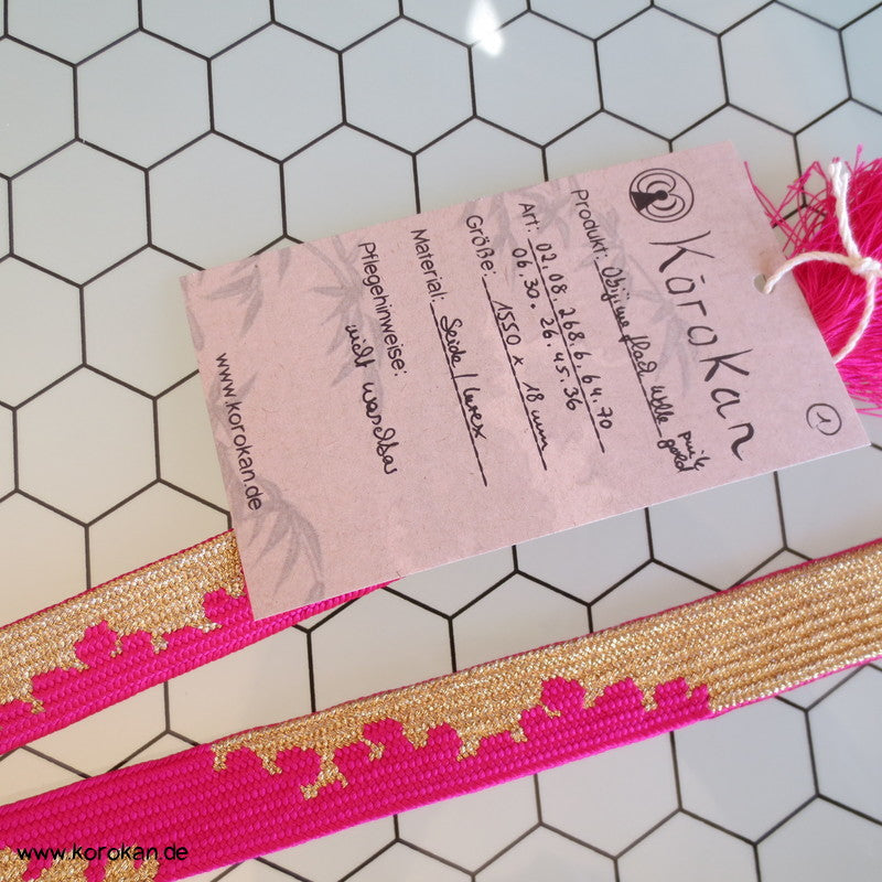 Pink - Gold, Wellen Obijime, Seide / Lurex