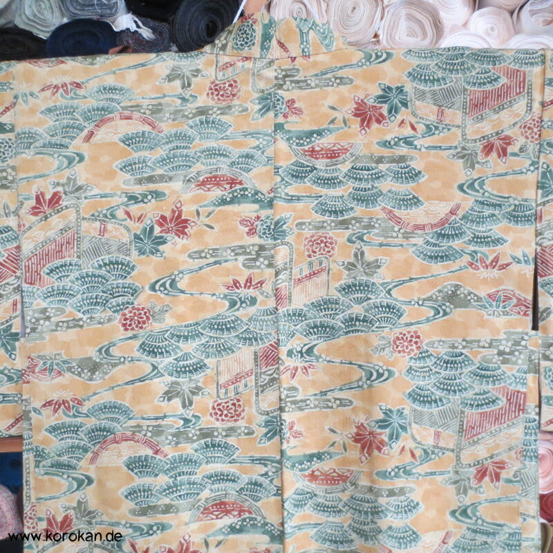 japanische Motive Tsumugi Seiden Haori Kimono Jacke