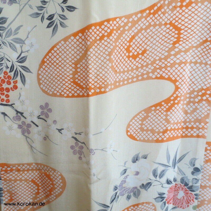 Kanoko Dot Fluss und Blüten Juban Seiden Kimono - antik