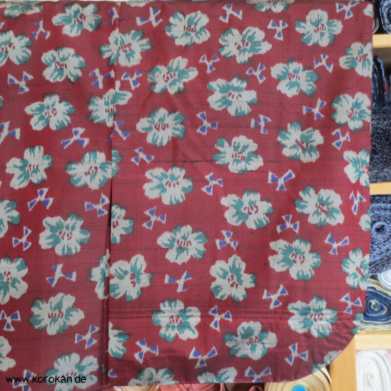 weinrot mit Blüten Meisen Seiden Haori Kimono Jacke