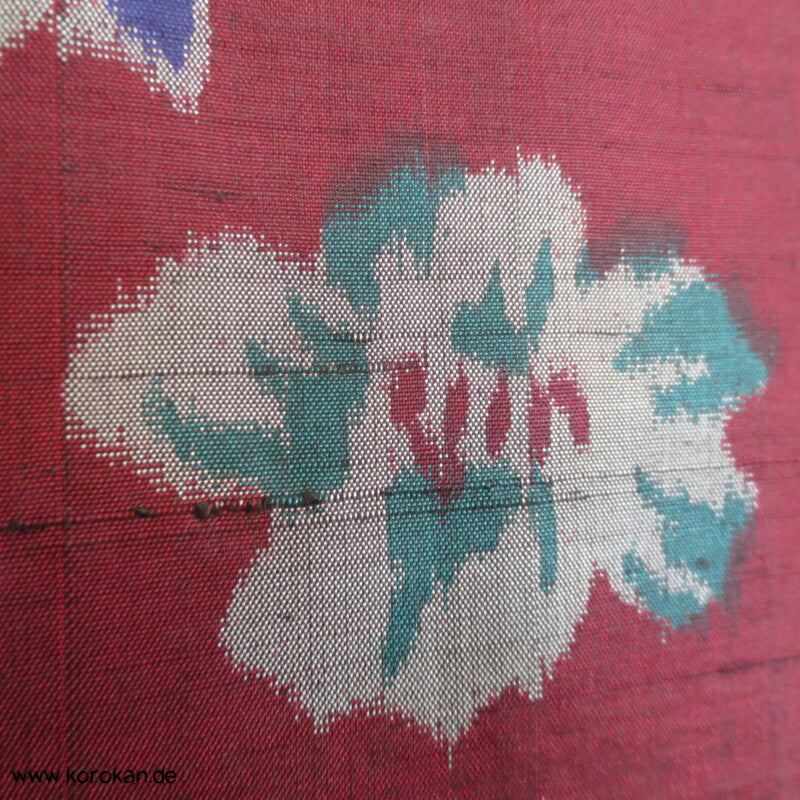 weinrot mit Blüten Meisen Seiden Haori Kimono Jacke