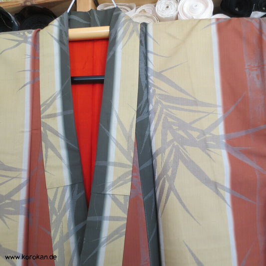 gewebter Bambus in Streifen, Komon Kimono, antik, Seidenjacquard