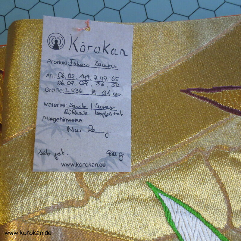 Bambus auf goldenem Seiden Brokat Fukuro Obi Kimonogürtel