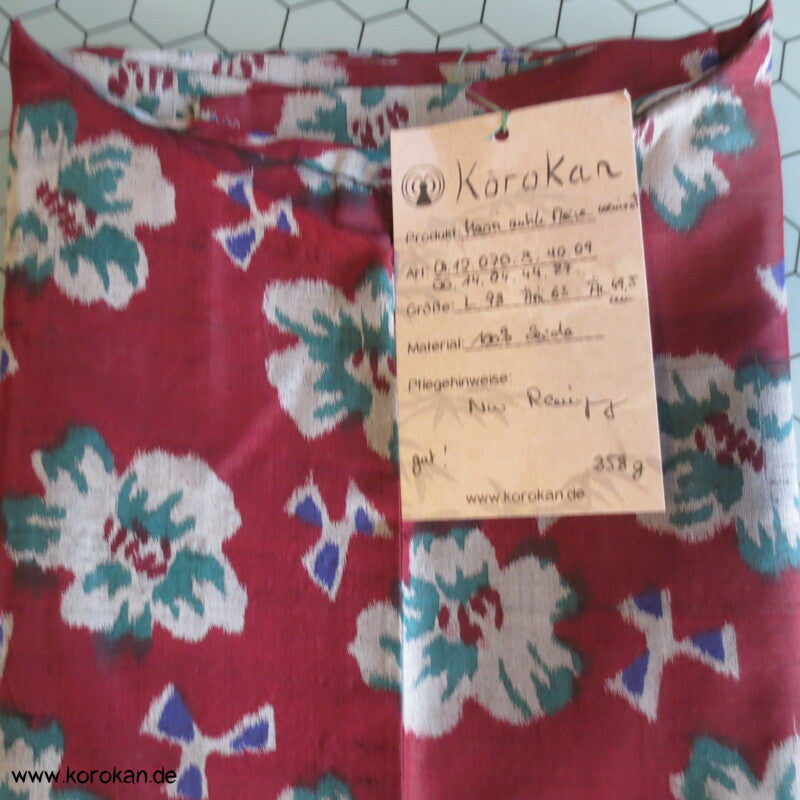 weinrot mit Blüten Meisen Seiden Haori Kimono Jacke