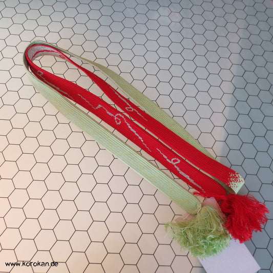 rot seladon silber - Kringel Obijime, geflochten, flach