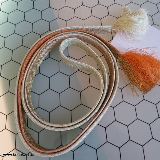 mandarine, weiß, gold Obijime, geflochten, flach