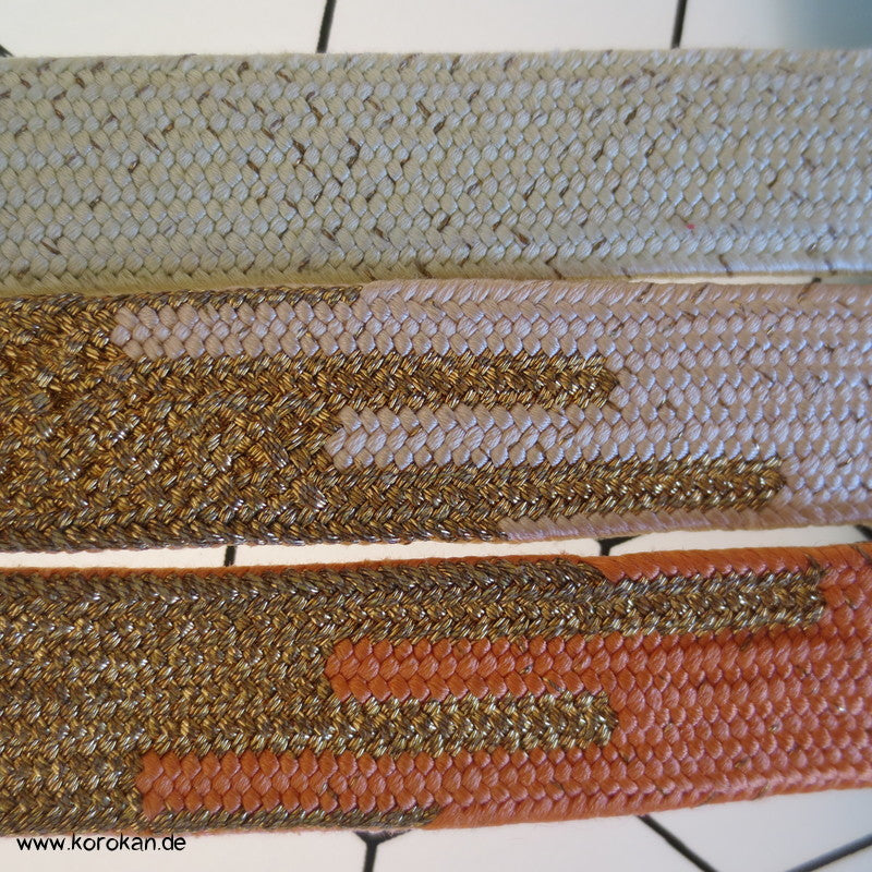 mandarine, weiß, gold Obijime, geflochten, flach