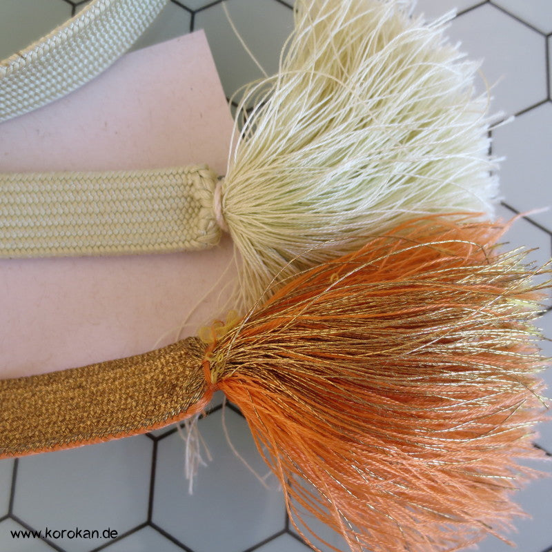 mandarine, weiß, gold Obijime, geflochten, flach
