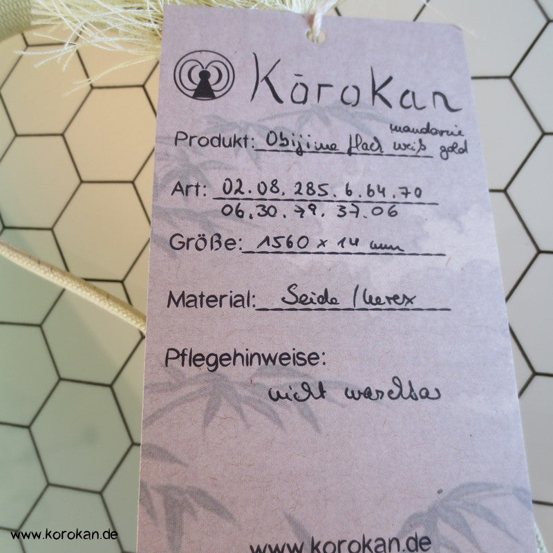 mandarine, weiß, gold Obijime, geflochten, flach