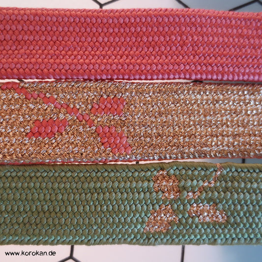 altrosa, grün, gold Obijime, geflochten, flach