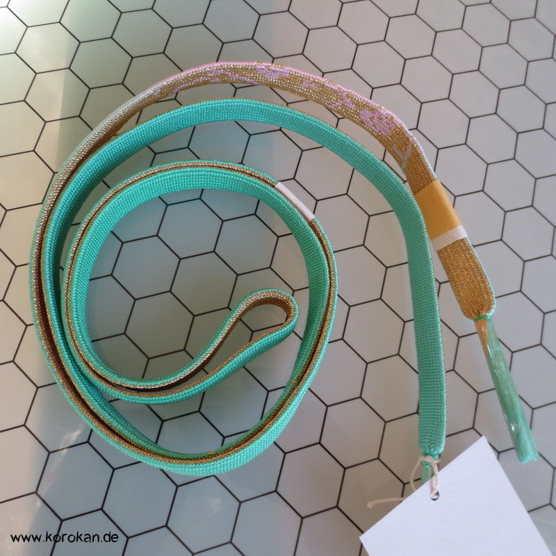 jade, rosa, gold, Sakura Obijime, geflochten, flach