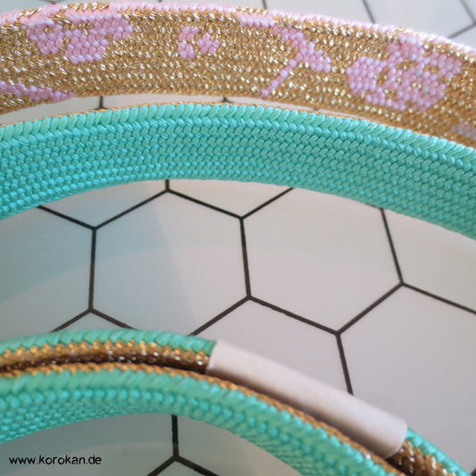 jade, rosa, gold, Sakura Obijime, geflochten, flach