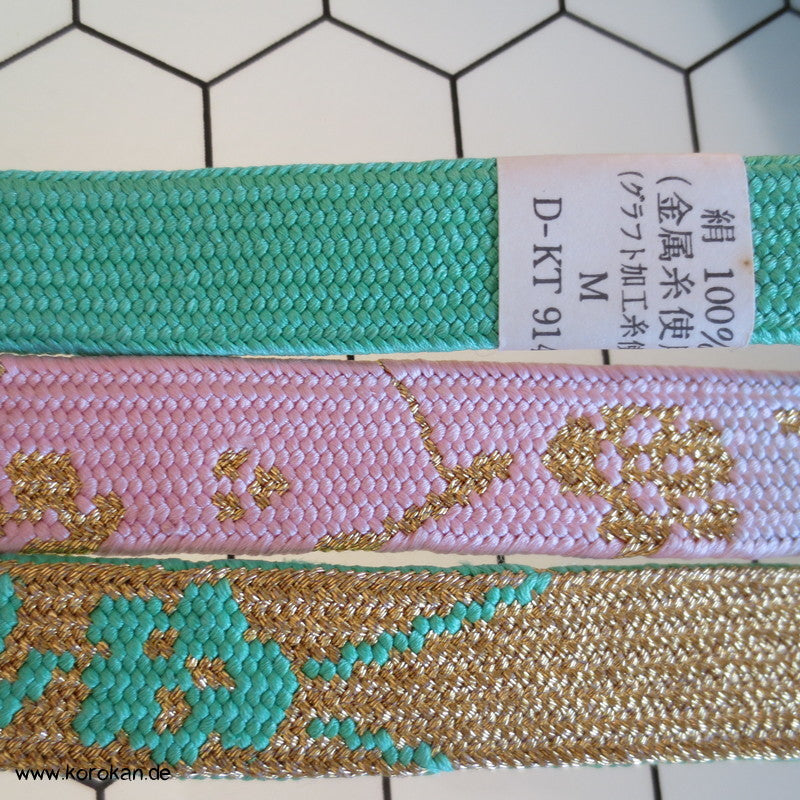 jade, rosa, gold, Sakura Obijime, geflochten, flach