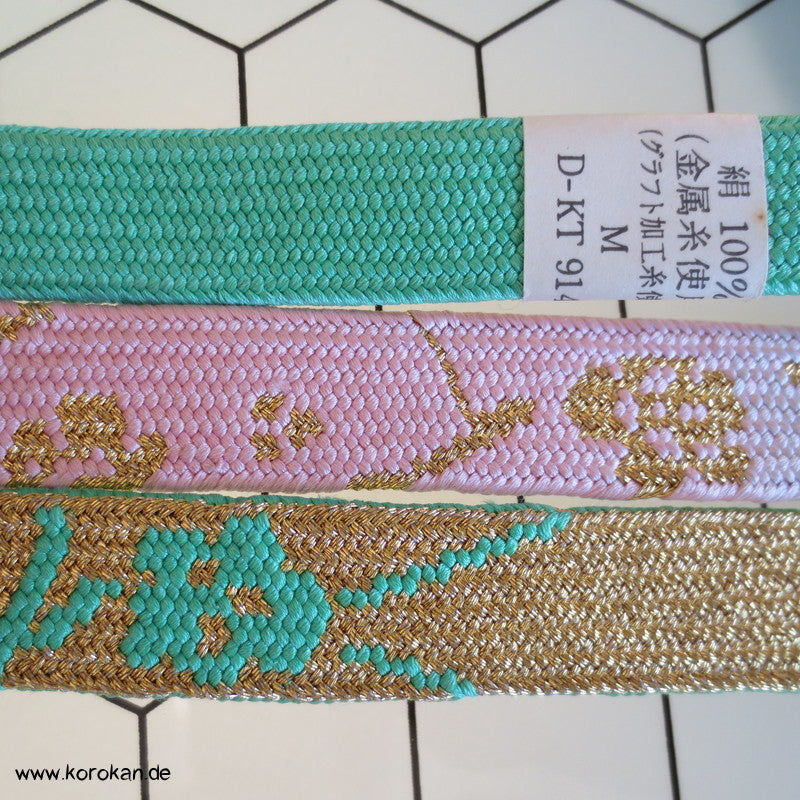 jade, rosa, gold, Sakura Obijime, geflochten, flach