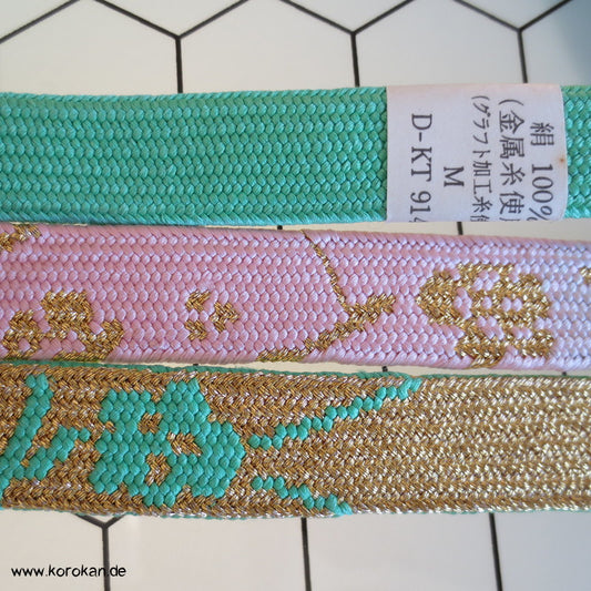 jade, rosa, gold, Sakura Obijime, geflochten, flach