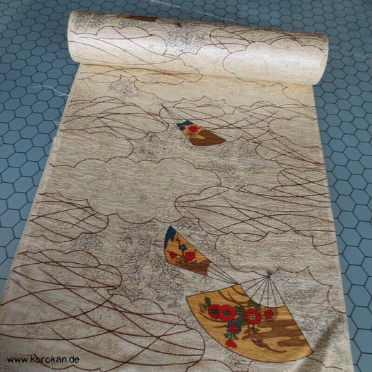 Wolken und Fächer Kimono Seiden Damast, gewebte Gräser