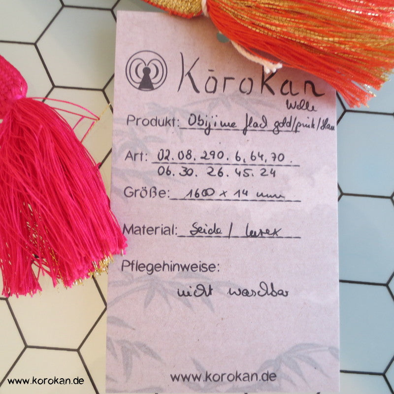 Welle, gold, pink, blau Obijime, geflochten, flach