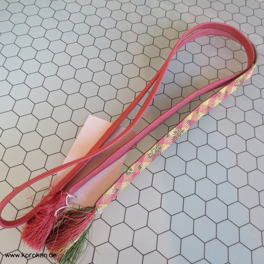 altrosa, gold, flaschengrün Obijime, geflochten, flach