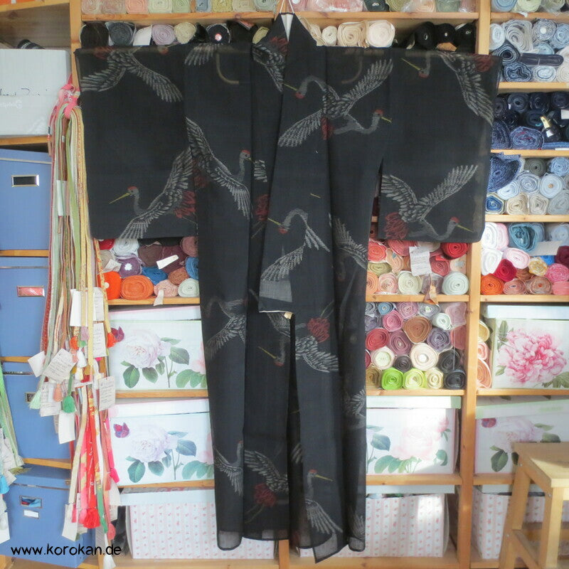 Kasuri Kraniche Hitoe Kimono, Sha Organza Seide