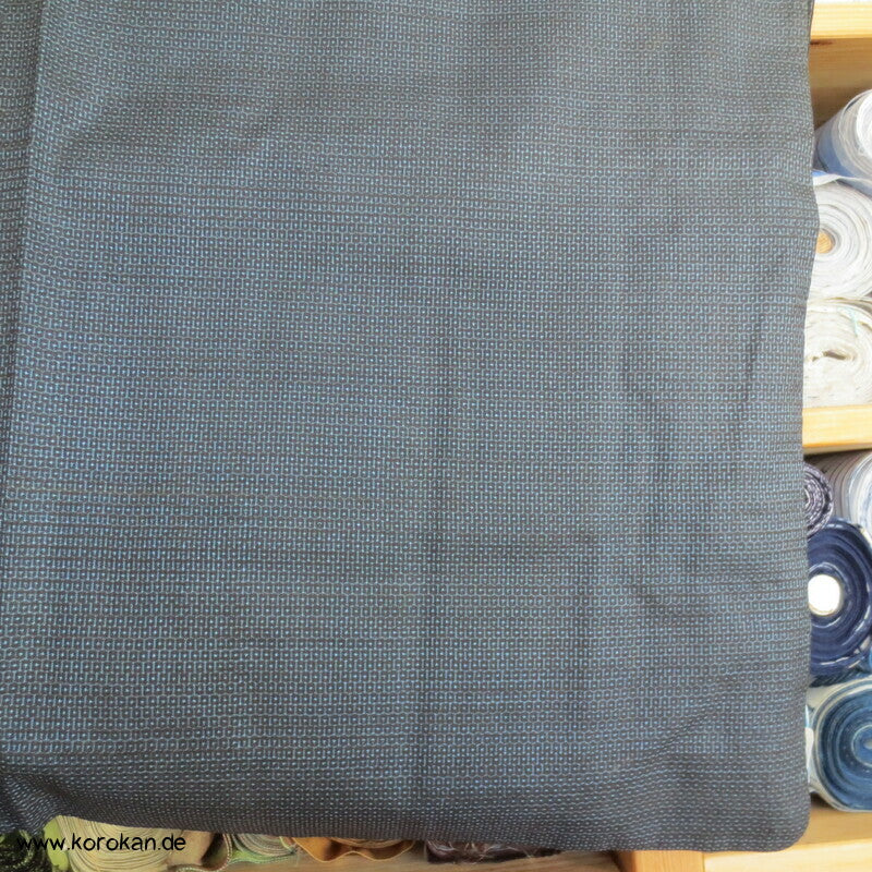 Kimono und Haori Set in blau schwarzer Kasuri Tsumugi Seide, goldener Bambus