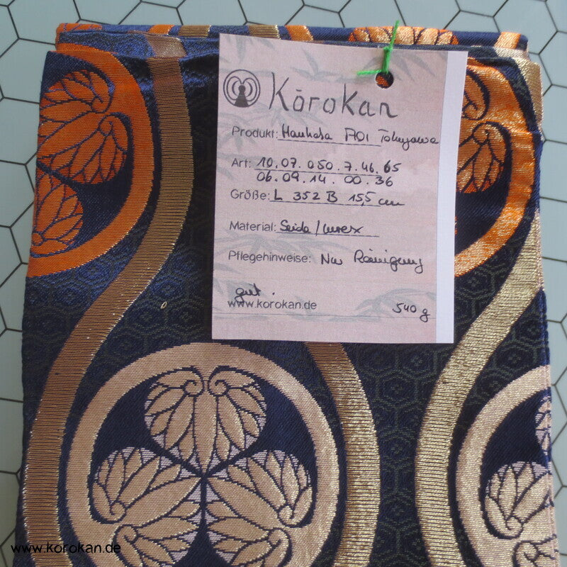 japanischer Han Haba Kimono Gürtel Aoi Mon zwischen Tatewaku Streifen