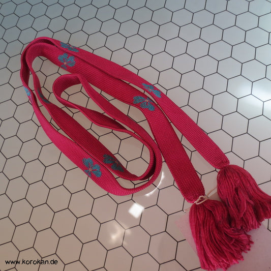 dunkel - pink, mit türkisen Blumen Obijime, antik