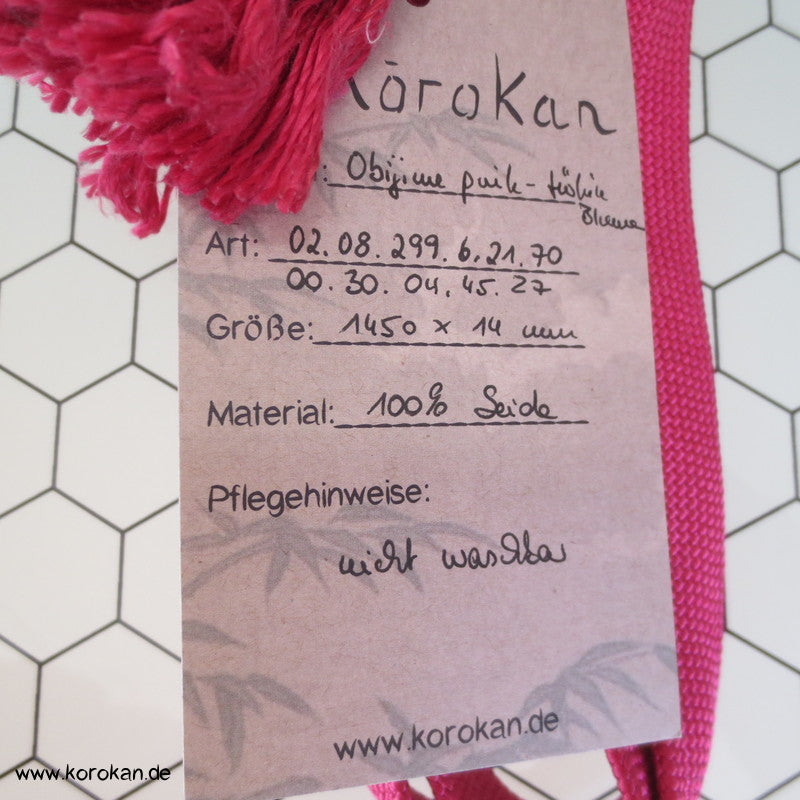 dunkel - pink, mit türkisen Blumen Obijime, antik