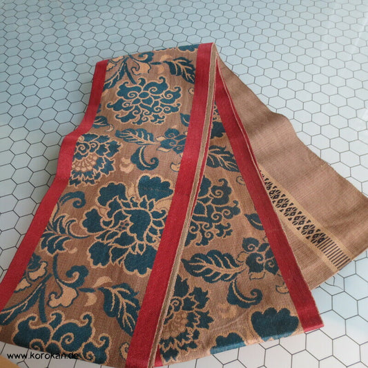 Päonien braun petrol rot Hanhaba Obi Kimonogürtel - Japan, Seide