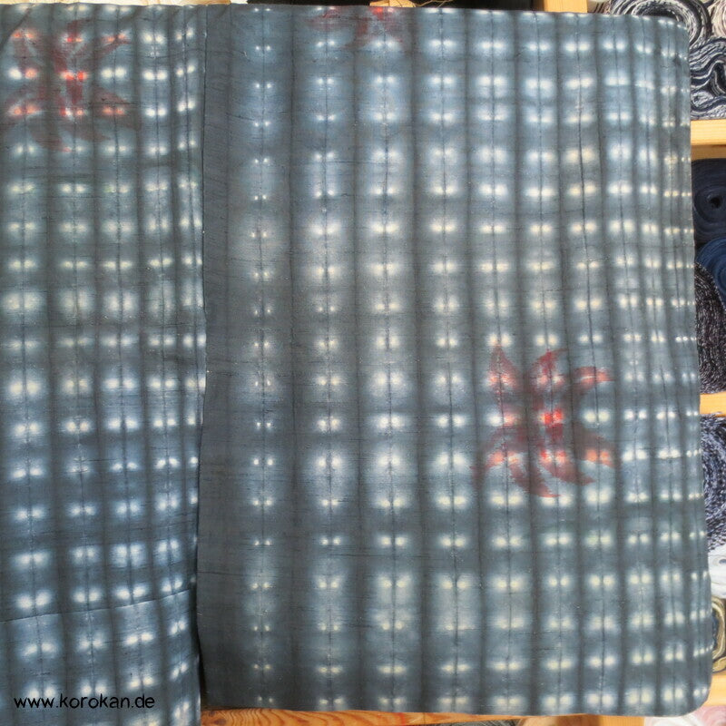 japanischer Itajime Näh Faltbatik Tsumugi Seiden Kimono - mit Blüten