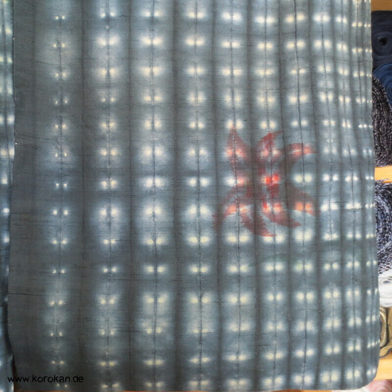 japanischer Itajime Näh Faltbatik Tsumugi Seiden Kimono - mit Blüten