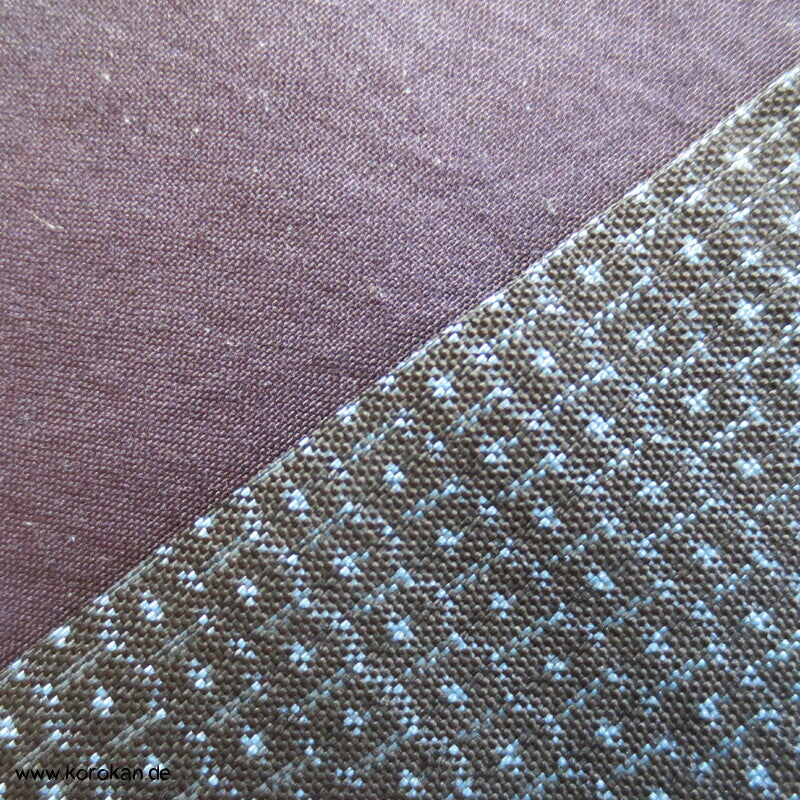 Kimono und Haori Set in blau schwarzer Kasuri Tsumugi Seide, goldener Bambus