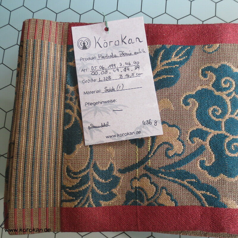 Päonien braun petrol rot Hanhaba Obi Kimonogürtel - Japan, Seide