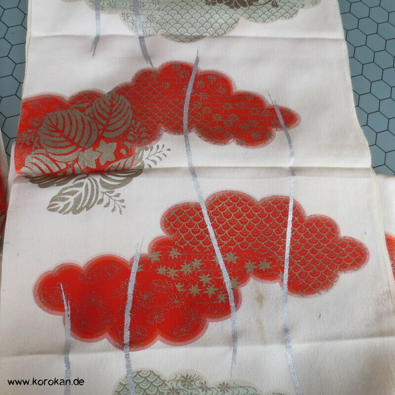 Wolken mit Gold und Silberdruck Kimono Seide, aufgetrennt