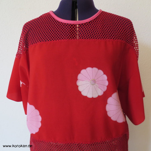 roter Baumwollnetzjersey, Kimono Stoff Einsätze T - Shirt