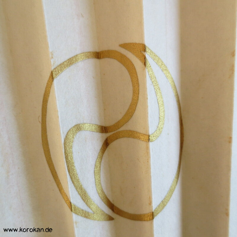 Kanji Zeichen gold YinYang und Stempel Fächer - Papier / Bambus